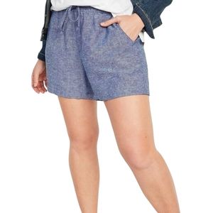 🔥TAHARI Heathered‎ Blue  Linen Elastic/Drawstring Waist Lagenlook Shorts SZ 1X